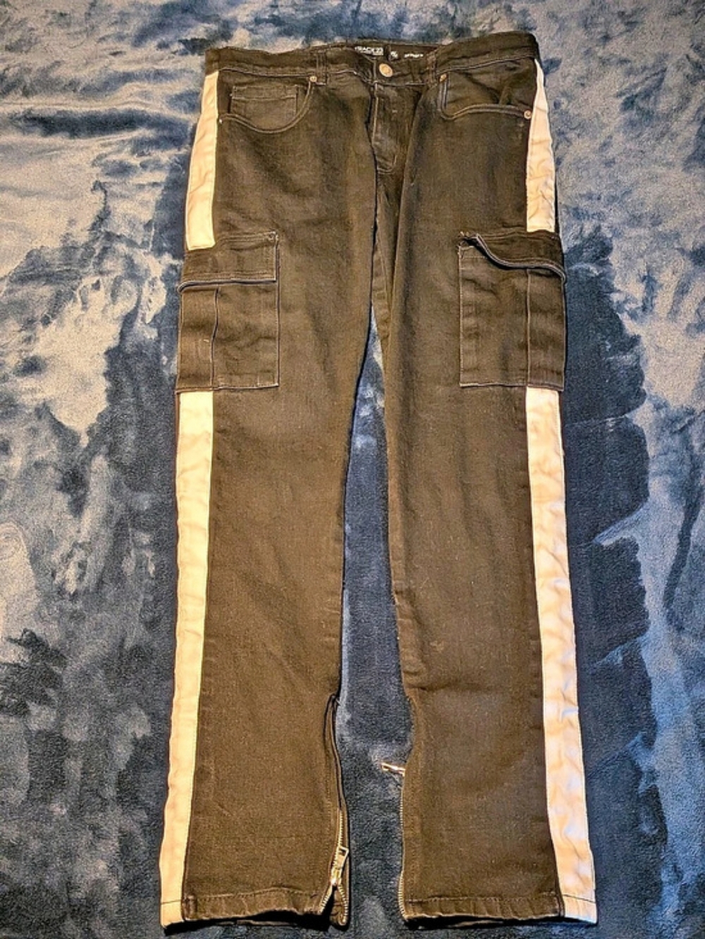 Track 23 Slim Straight Cargo Pocket Black Jeans Waist 32